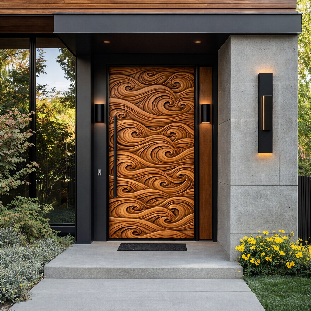 Solid Wood Entry Door – Handcrafted Natural Wooden Door Design