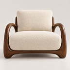 Sculptural Wood Frame Bouclé Lounge Chair