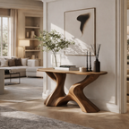 Sculptural Console Table – Solid Wood Artistic Base Table for Entryway Decor