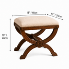 Classic Carved Wood Vanity Table with X-Frame Stool