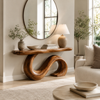 Sculptural Wave Loop Wood Console Table