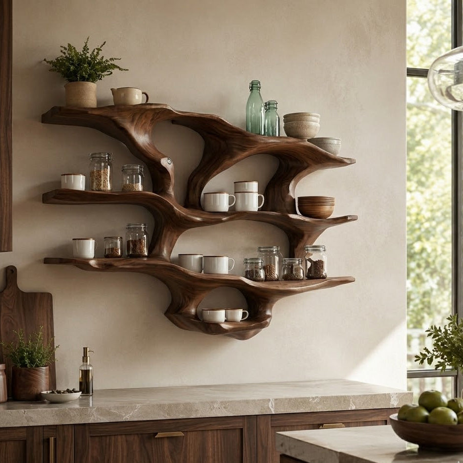 Wall-Mounted Kitchen Shelf – Solid Wood Organizer Shelf for Kitchen Decor