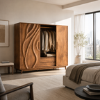 Carved Wood Wardrobe – Solid Wood Sliding Closet Cabinet for Bedroom Decor