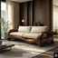 Solid Wood Curved Sofa with Cushions – Sculptural Modern Design