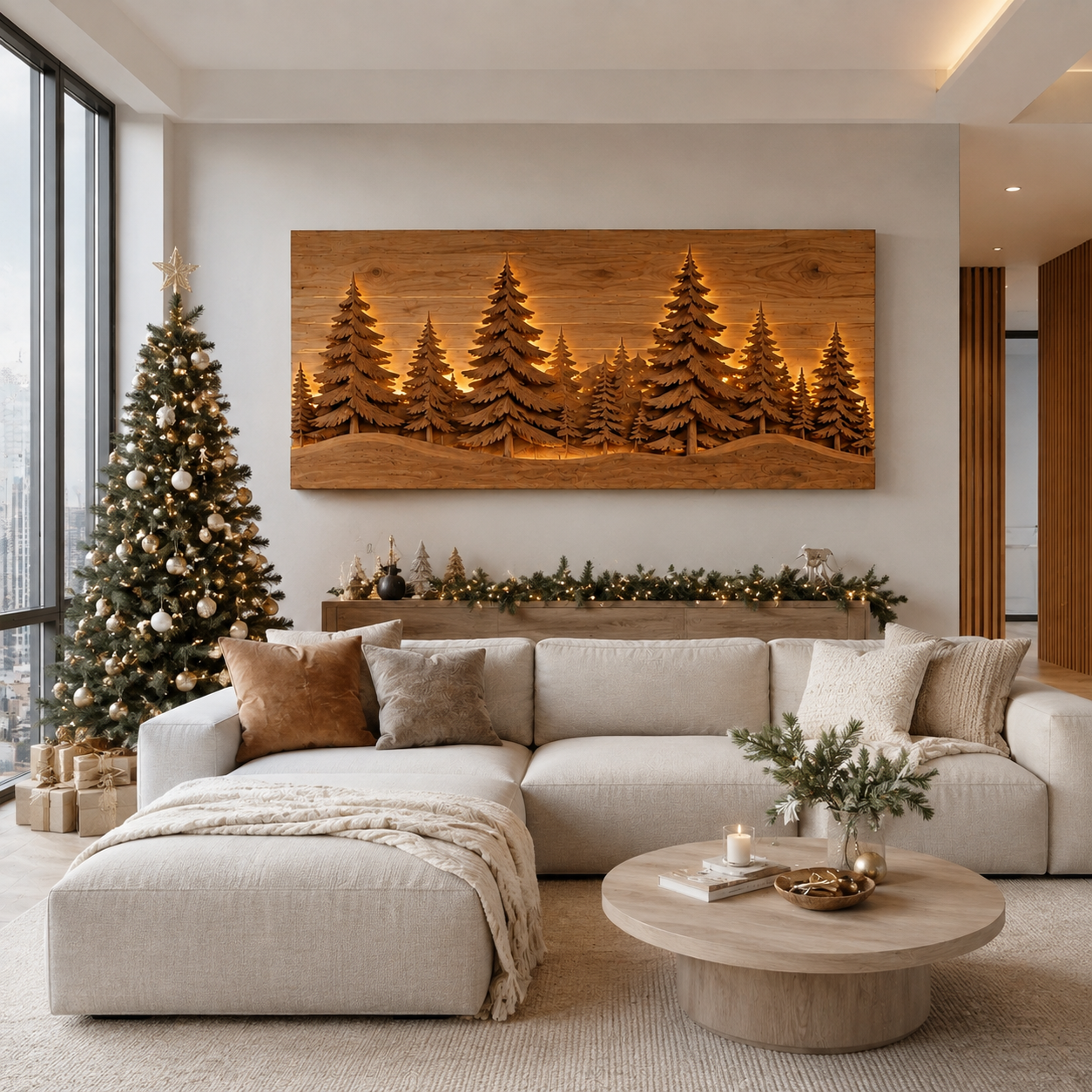 Backlit Pine Forest Wood Wall Art