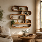 Rounded Wood Wall Shelves – Solid Wood Floating Display Shelf Set for Living Room Decor