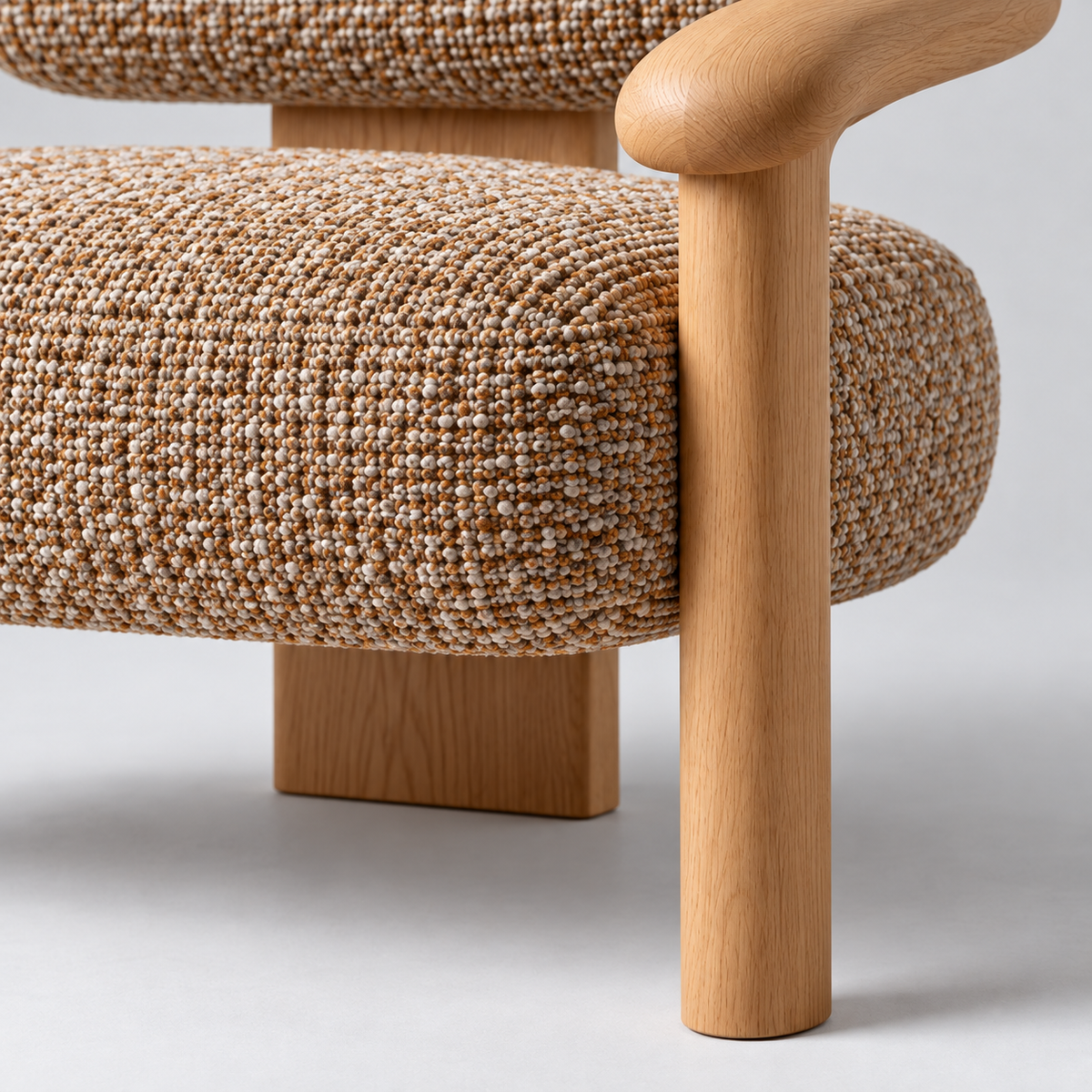 Textured Upholstered Wood Armchair