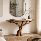 Tree Base Wood Console Table – Solid Wood Entryway Table with Sculptural Branch Base