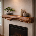 Live Edge Mantel Shelf – Rustic Solid Wood Floating Fireplace Shelf