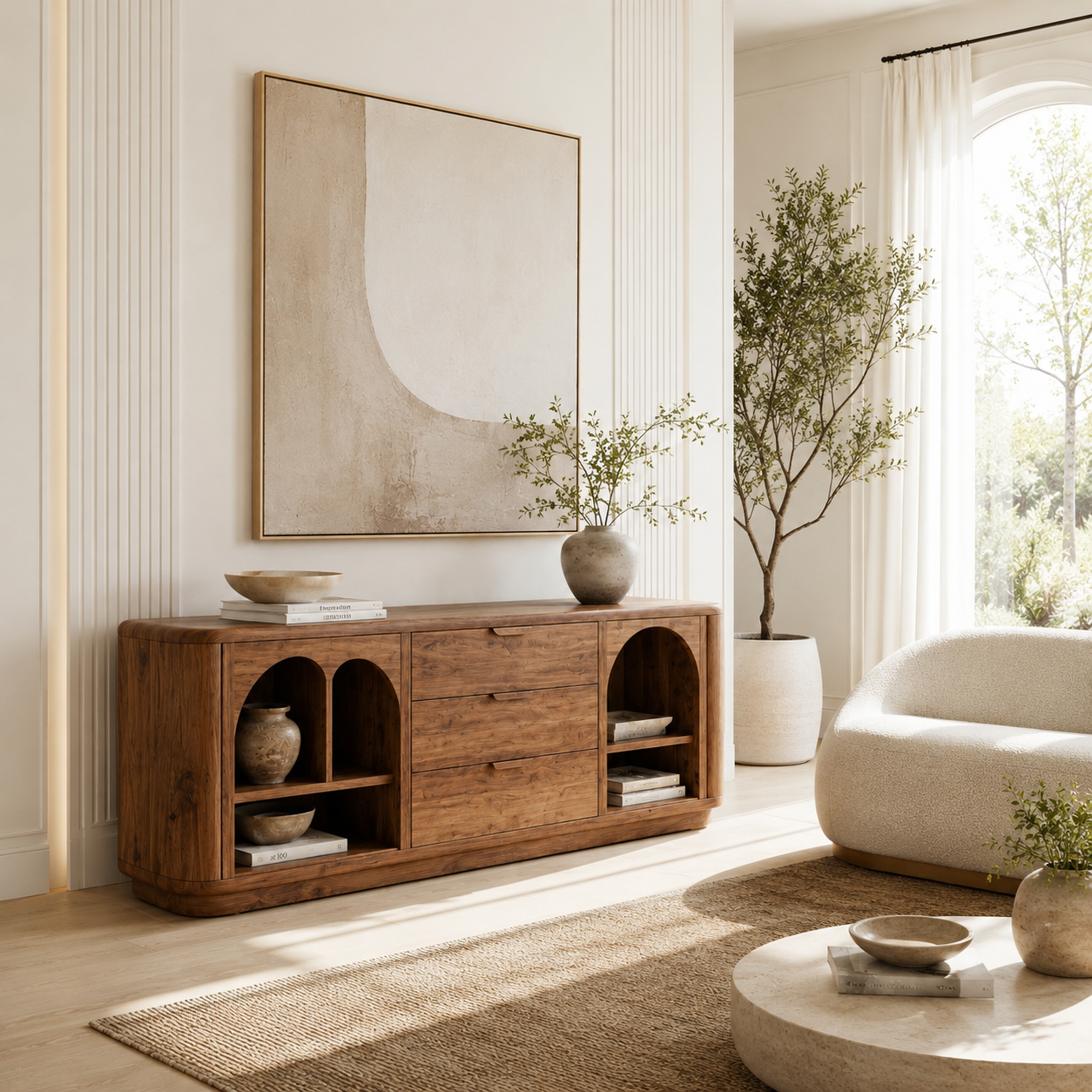 Media Console Cabinet – Solid Wood Storage Cabinet for Living Room