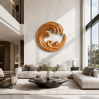 Round Wave Wood Wall Art – Solid Wood Carved Wall Decor for Living Room Decor
