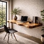 Live Edge Floating Desk – Solid Wood Wall-Mounted Desk for Home Office Decor