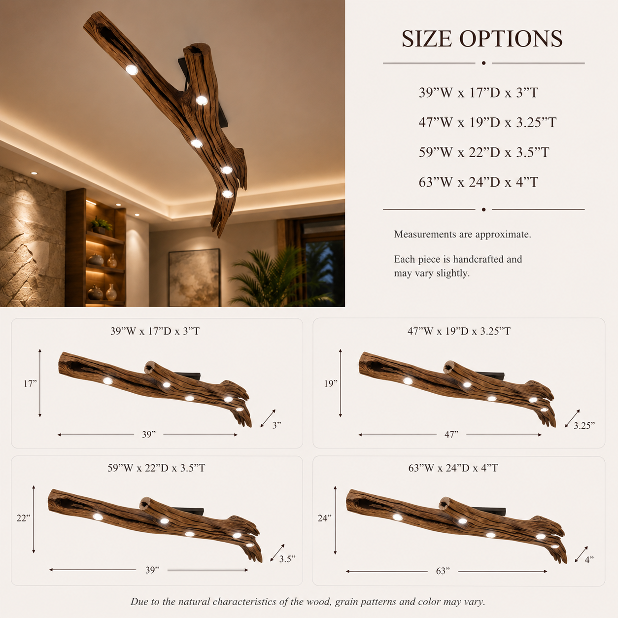 Tree Branch Ceiling Light – Solid Wood Pendant Light for Modern Home