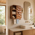 Carved Wood Bathroom Cabinet – Solid Wood Wall Mounted Storage Cabinet with Towel Bar for Bathroom Decor