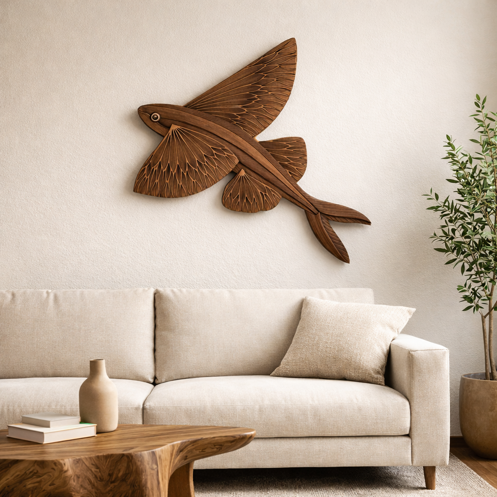 Flying Eagle Wall Art – Solid Wood Decorative Panel for Rustic Home Deco
