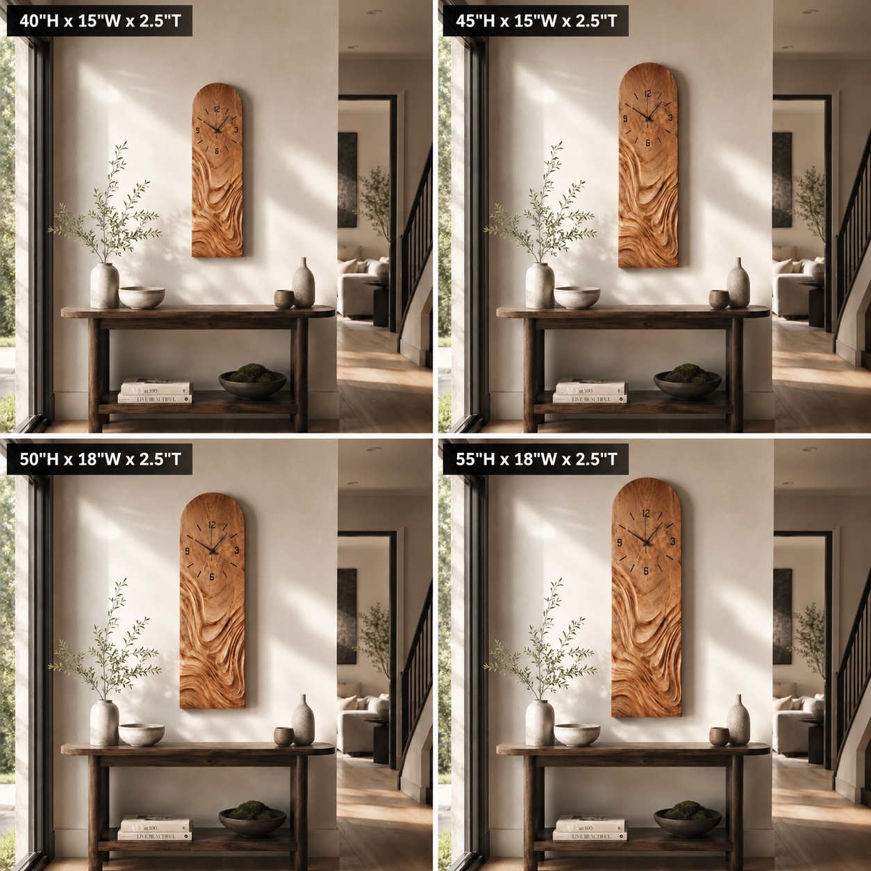 Tall Wood Wall Clock – Solid Wood Decorative Clock for Living Room Decor