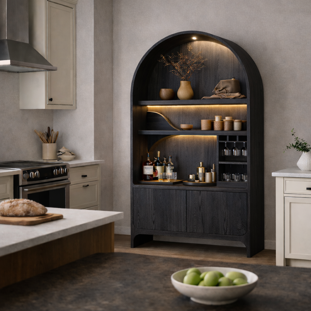 Arched Display Cabinet – Wooden Storage Cabinet with Integrated Lighting