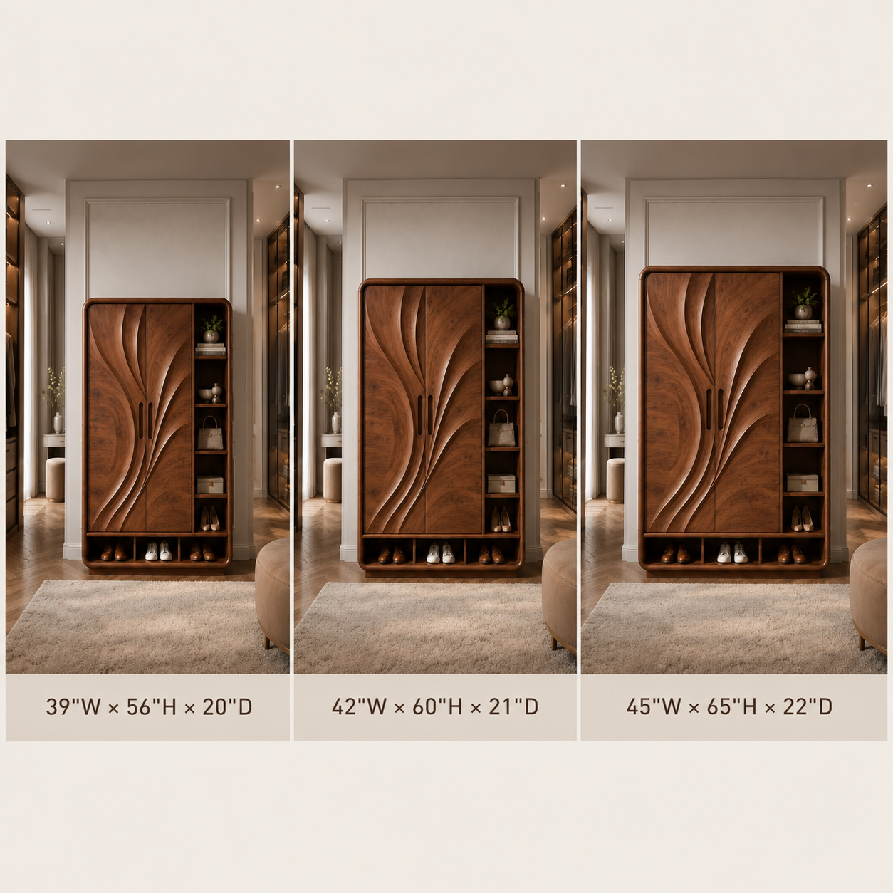 Carved Wood Wardrobe – Solid Wood Storage Cabinet for Bedroom Decor
