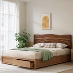 Solid Wood Bed Frame with Sculpted Wave Headboard – Organic Design