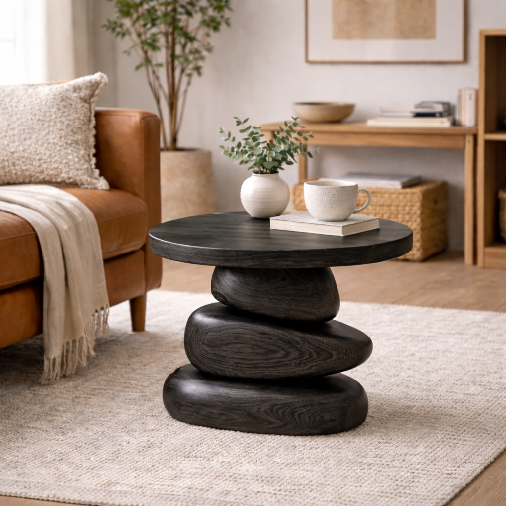 Stacked Side Table – Sculptural Solid Wood Table for Modern Living Room