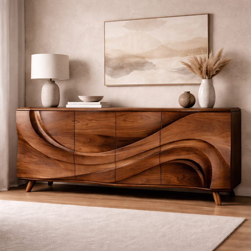 Wave Sideboard – Sculptural Solid Wood Storage Cabinet for Luxury Living Room