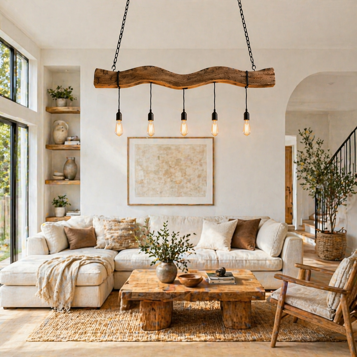 Kitchen Island Pendant Light – Solid Wood Hanging Lamp with Multiple Bulbs for Kitchen Decor