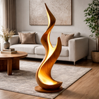 Sculptural Wooden Flame Floor Lamp – Modern Ambient Lighting for Living Room
