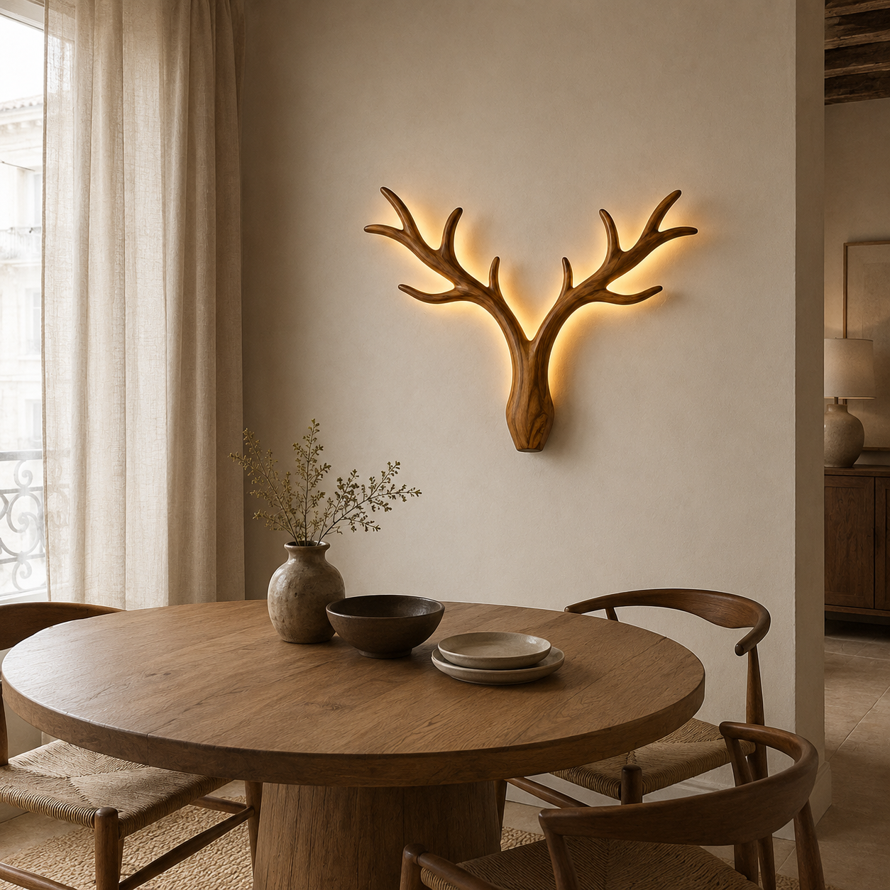Black Tree Branch Wall Art – Solid Wood Backlit Wall Decor for Bedroom Decor