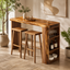 Live Edge Wood Bar Table Set – Solid Wood Home Bar Counter with Storage Shelves and Stools