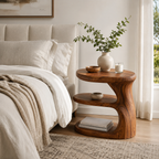 Sculptural Wood Nightstand – Solid Wood Bedside Table for Bedroom Decor