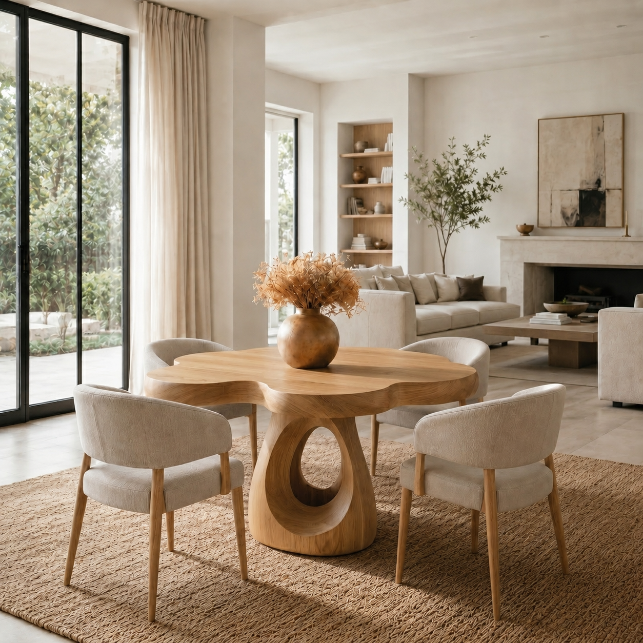 Sculptural Dining Table – Solid Wood Round Table for Dining Room