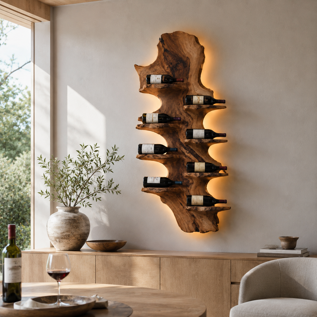 Wall-Mounted Wine Rack – Solid Wood Bottle Holder for Home Bar