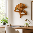 Shell Wood Wall Shelf – Solid Wood Floating Display Shelf for Home Office Decor
