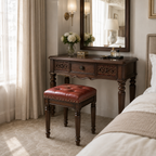 Classic Carved Wood Vanity Table with Stool
