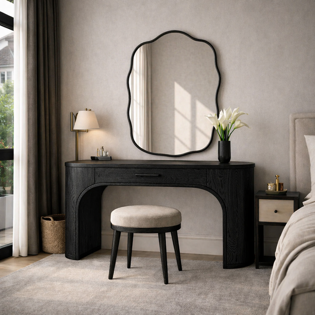 *Vanity Table – Modern Wooden Table with Sculptural Mirror for Bedroom Main Image