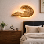 Wave-Inspired Solid Wood Wall Lamp – Artistic Ambient Lighting
