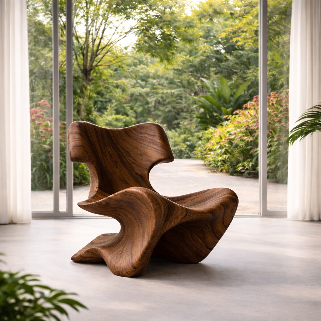 Organic Statement Chair – Sculptural Solid Wood Chair for Modern Living Room