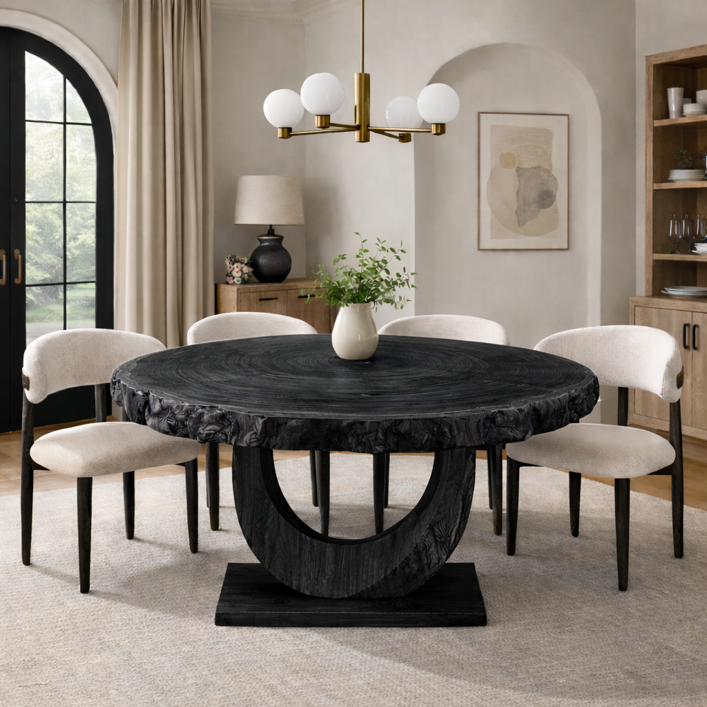 Round Solid Wood Dining Table with Sculptural Base | Modern Luxury Dining Centerpiece