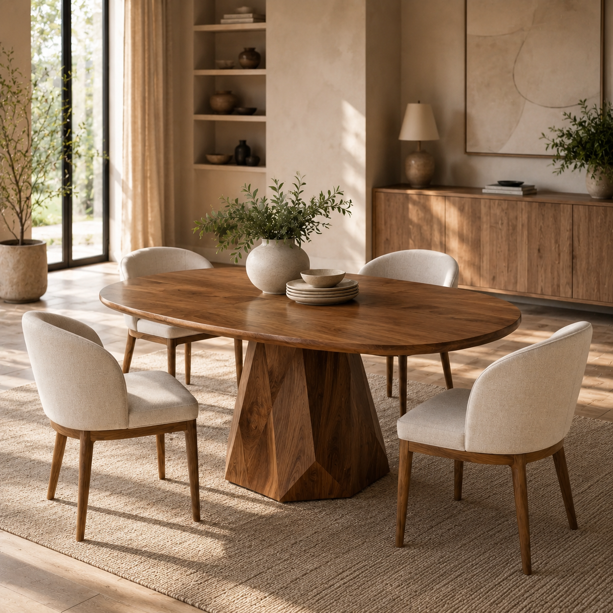 Oval Wood Dining Table – Solid Wood Pedestal Table for Dining Room Decor
