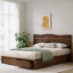 Solid Wood Bed Frame with Sculpted Wave Headboard – Organic Design