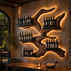 Map Shaped Wine Rack – Solid Wood Wall Bottle Holder for Home Bar Decor