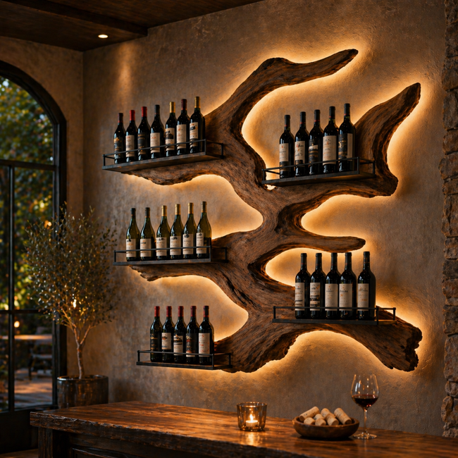 Map Shaped Wine Rack – Solid Wood Wall Bottle Holder for Home Bar Decor Main Image