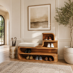 Wood Shoe Bench with Storage – Solid Wood Entryway Shoe Rack Bench with Cushion