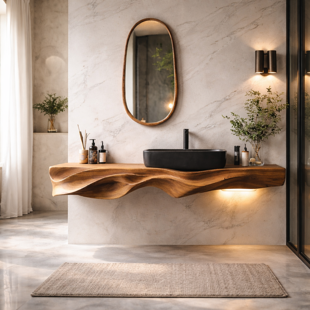Floating Bathroom Vanity – Solid Wood Double Sink Vanity for Modern Bathroom Decor