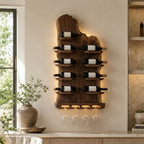 Wall-Mounted Wine Rack – Solid Wood Bottle Holder with Glass Storage