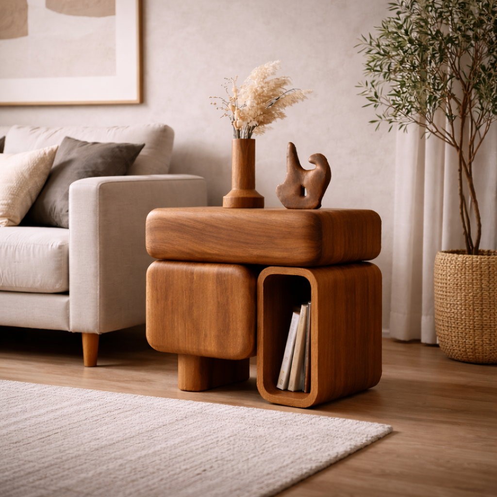 Side Table with Storage – Solid Wood Table for Bedside or Sofa