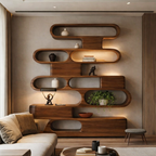Solid Wood Sculptural Shelving Unit – Organic Wave Design