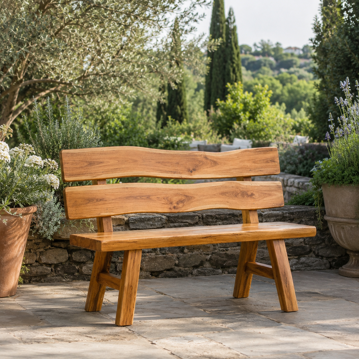 Wood Garden Bench – Solid Wood Outdoor Bench for Patio Decor