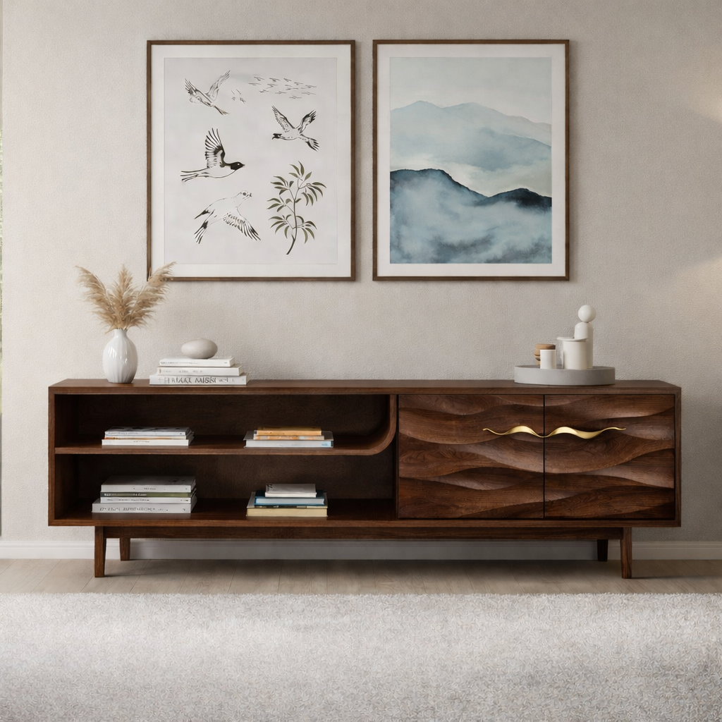 Solid Wood TV Stand – Modern Natural Media Console