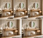 Makeup Vanity Table – Solid Wood Vanity with Round Mirror and Stool